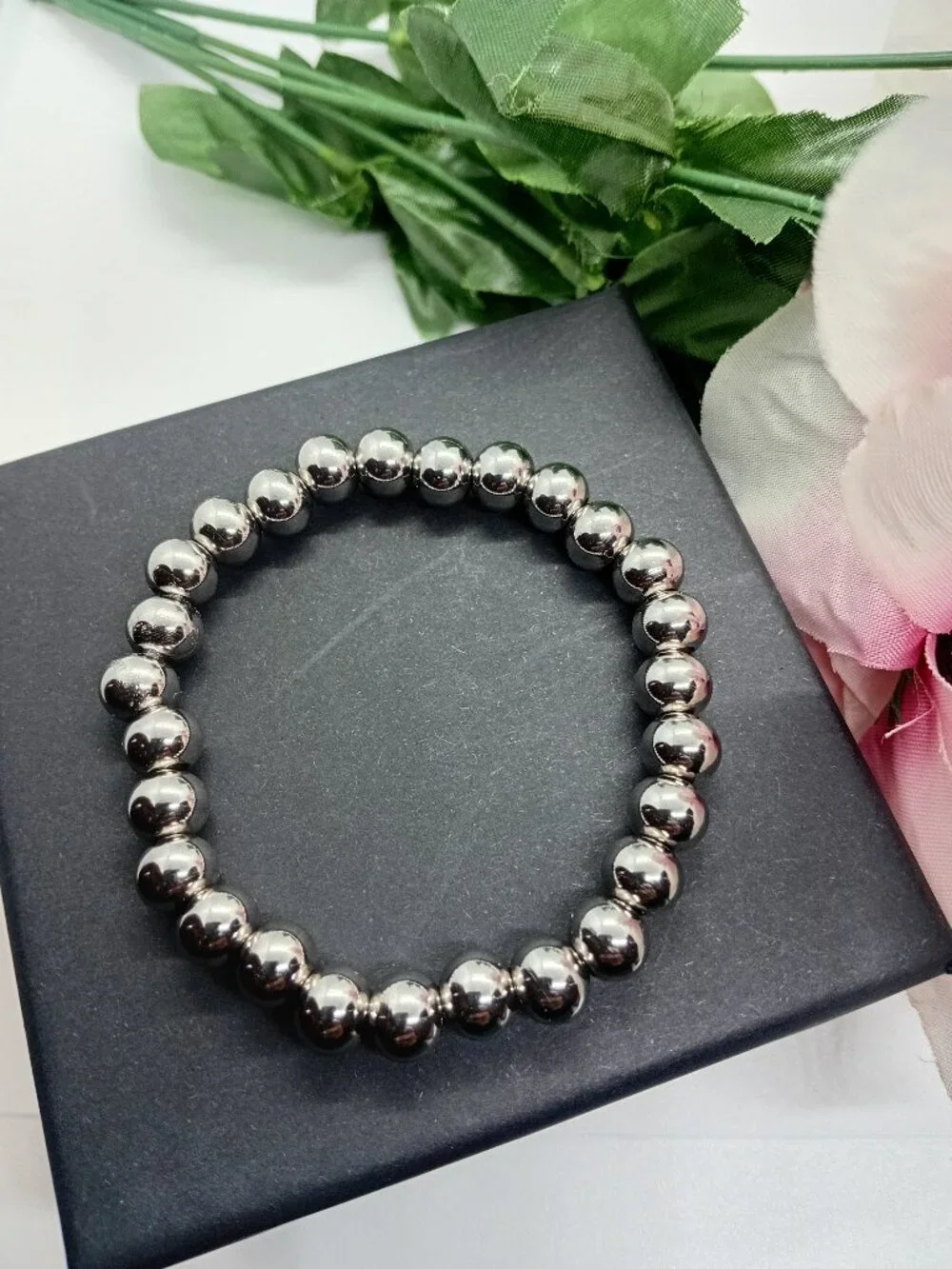 304 Stainless Steel Stretch Bead Bracelet 8MM Women Men NWT